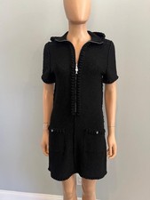 NWT CHANEL 25C Black Textured Cotton Hooded Dress Size F 36/US 4