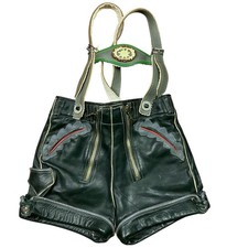 Vintage 60s Lederhosen black and gray leather short with suspenders SZ 4/5