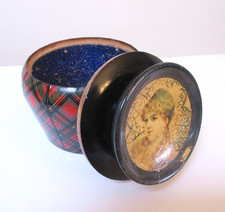 Antique Tartanware Trinket Pot Image on Lid Prince Charlie