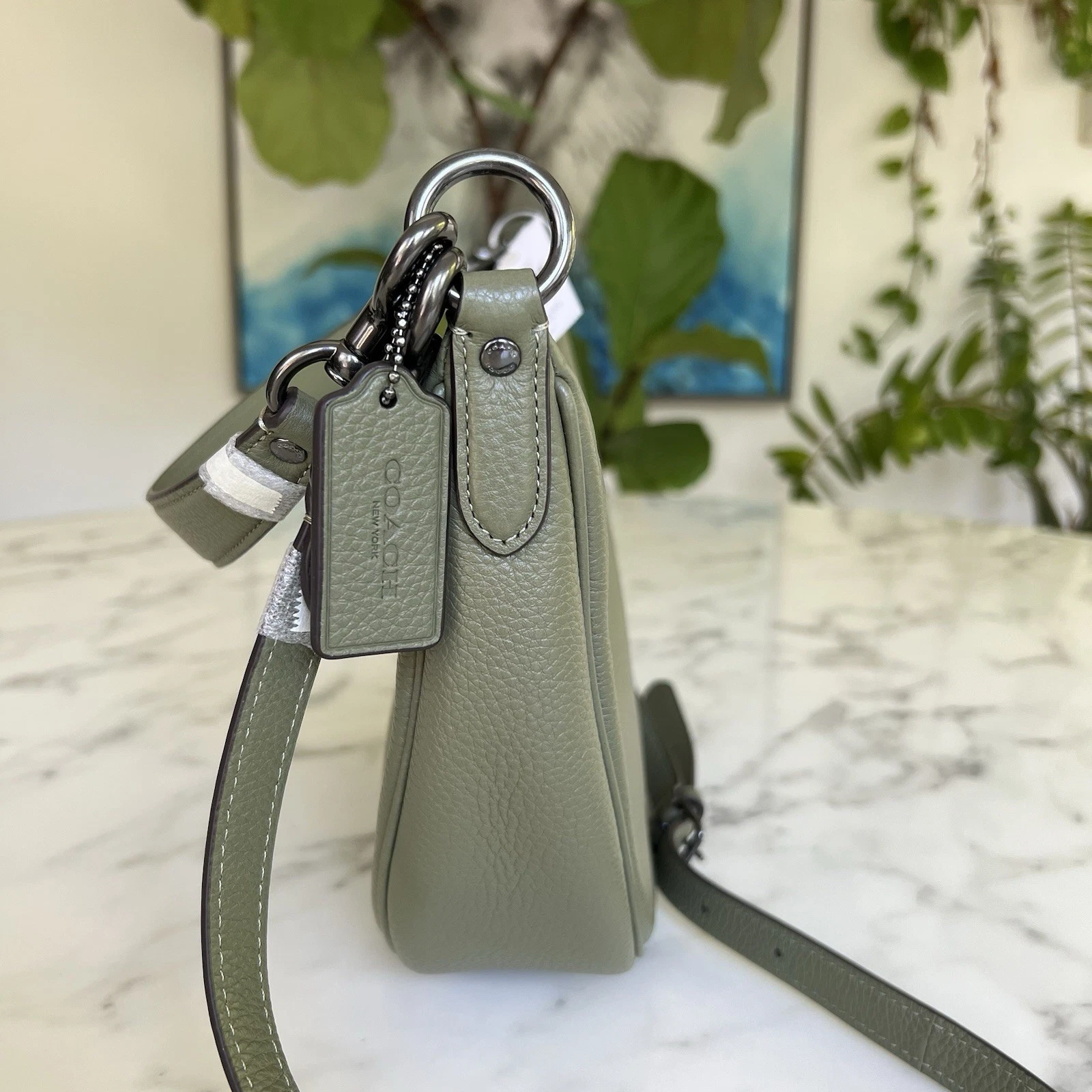 Borsa a tracolla Coach Aria nuova con etichette verde militare pelle ciottoli CO996 $378