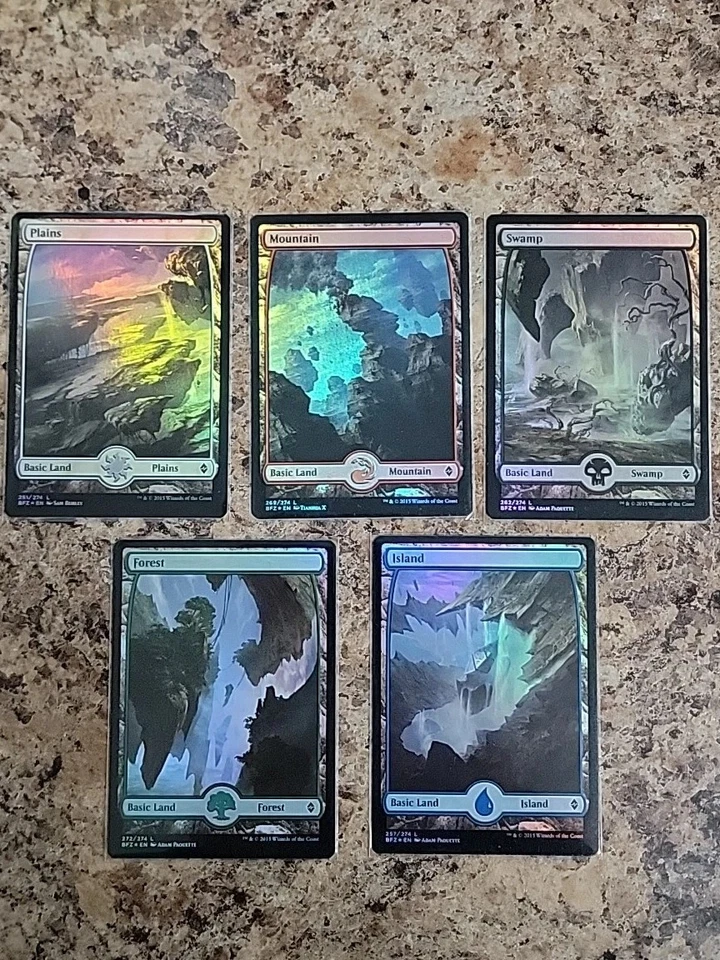 (x5) Basic Lands MTG (Full Art FOIL) BFZ Near Mint Never Played Commander Ready - Image 2 of 4