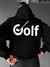 Men's Casual Versatile Hooded Sweatshirt with Golf Print, Fashionable Outdoor an