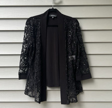 R M Richards Elegant Bolero/ Shrug Size M Black Lace Sequin Ruffle Holiday