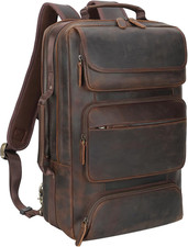 Stylish Men's Full Grain Leather 17.3" Laptop Backpack  Briefcase Rucksack