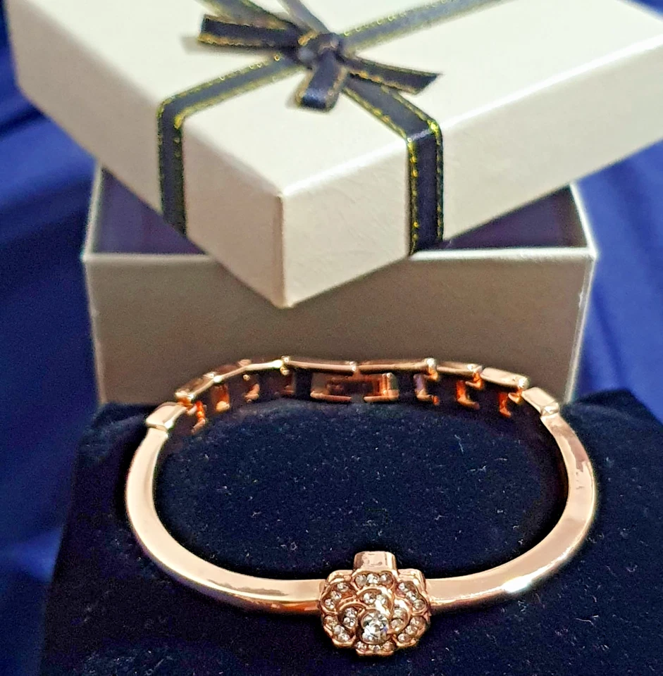 Pulsera Mujer Forma Flor Color Oro Rosa Vidrio Piedra Elegante Foto 3 de 4