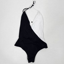 Victorias Secret One Piece Swimsuit Womens M Black White Cheeky Plunging