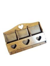 Vintage Wood Letter Rack Heart Cutout Key Hoo...