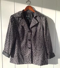 Cynthia Rowley Blazer Jacket Womens LARGE Leopard Print Artsy Business Church