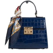 NWT: ITALIAN LEATHER CROCO EMBOSSED BAG HANDBAG with ACCENT SCARF- MADE IN ITALY