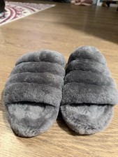 UGG Fluff Yeah Slide Charcoal Gray Sheepskin Slippers Sandals Women  s Size 5