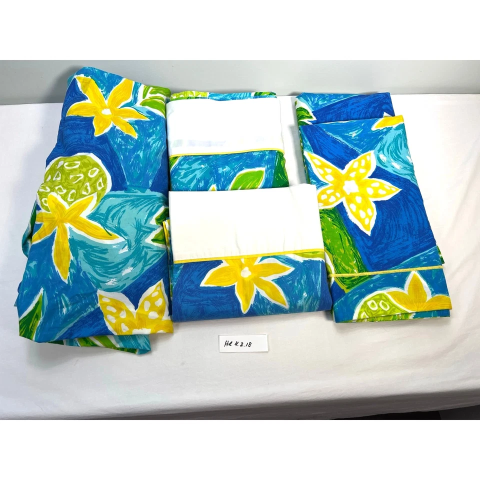 Vtg Fieldcrest Adrienne Vittadini Twin Sheet Set + Euro Shams Bright Tropical  - Image 2 of 4
