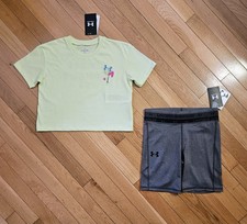 NEW Under Armour Youth Big Girl Crop Tee  Bike Short Set YM-10/12 