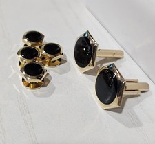 Hexagon Black Formal Vintage Cuff Links Shirt Studs prom tux groom