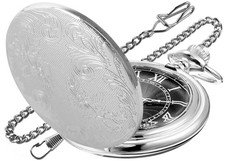 Both Sides Sliver Carved Flower Quartz Pocket Watch Quartz Movement, Pocket ...