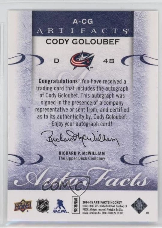 2014-15 Upper Deck Artifacts Autofacts Cody Goloubef #A-CG Auto - Image 2 of 2