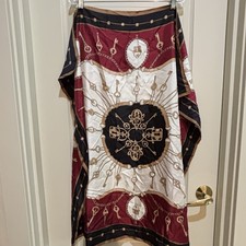 TALBOTS Square 36" x 36" Scarf 100% Silk Burgundy Black Gold Novelty Keys