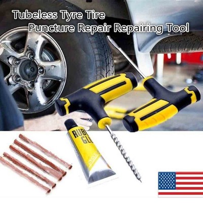 Car Tubeless Tyre Tire Puncture Repair Plug Repair Kit Needle Patch Fix Tool NEW