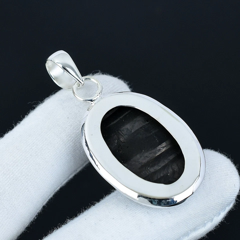 Pendente In Argento 925 Fatto A Mano In Gemma Di Obsidiana Silver Sheen Regalo - Immagine 4 di 4