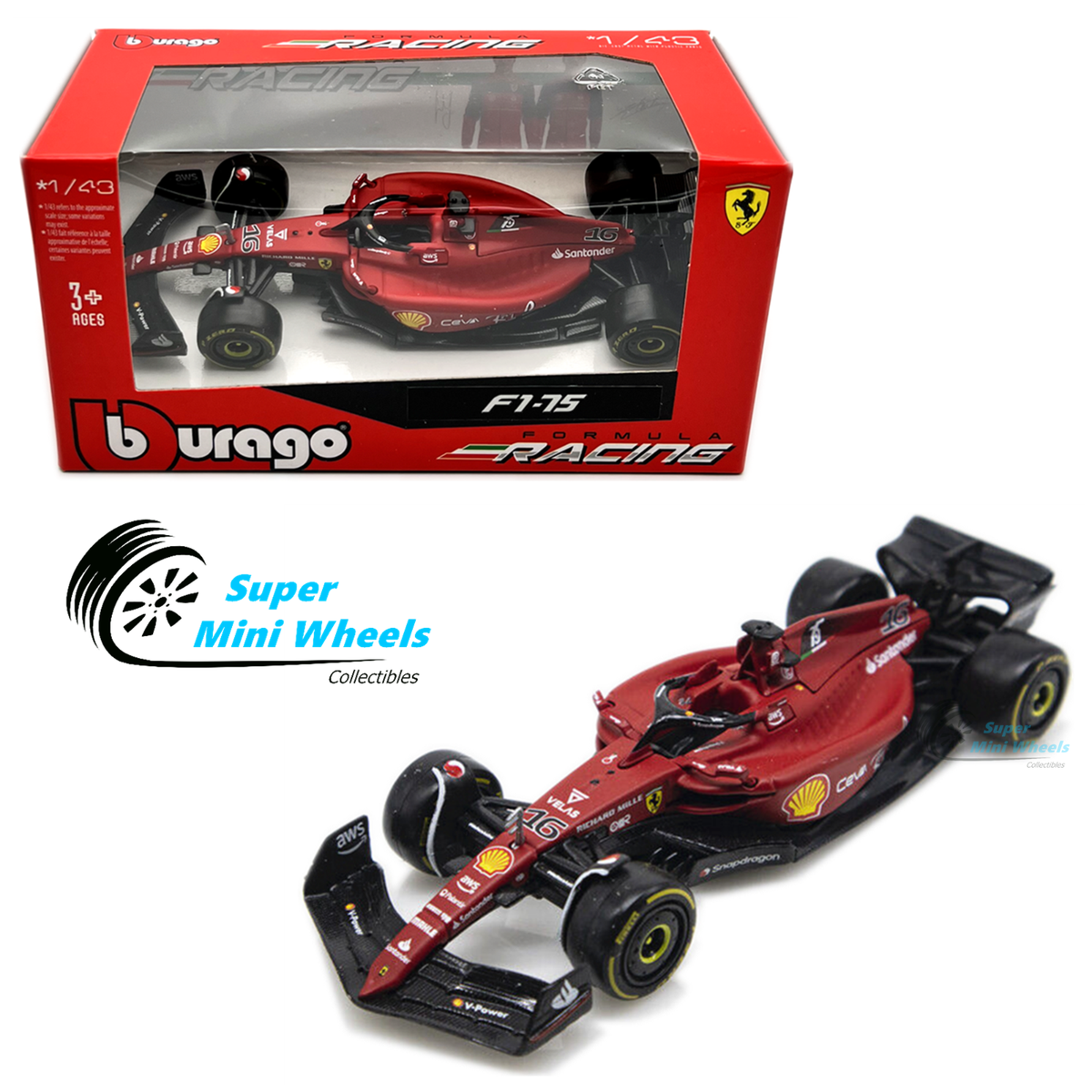 Bburago 1:43 Ferrari Racing F1-75 2022 #16 & #55 Formula Racing | eBay