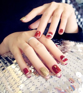 New 24pcs Le Red Metallic Shimmer Gold Short False Fake Nails Tip Image Is Loading New 24pcs Le Red Metallic Shimmer Gold Short