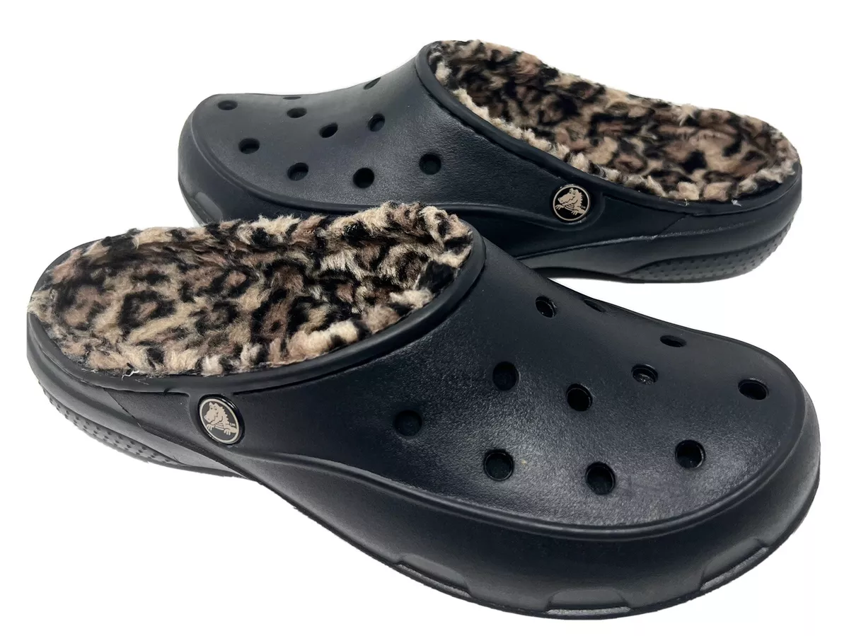 Leopard crocs lined hot sale