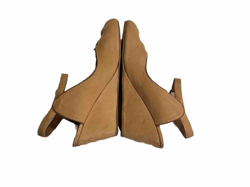 Jeffrey Campbell Viviana Sandals Sz 10 Beige Suede Leather Peep Toe Wedge Strap - Picture 5 of 9
