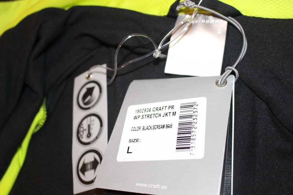 Craft Performance WP Stretch Running Softshell Men JACKET Black/Yellow LARGE NEW - Image 4 of 4
