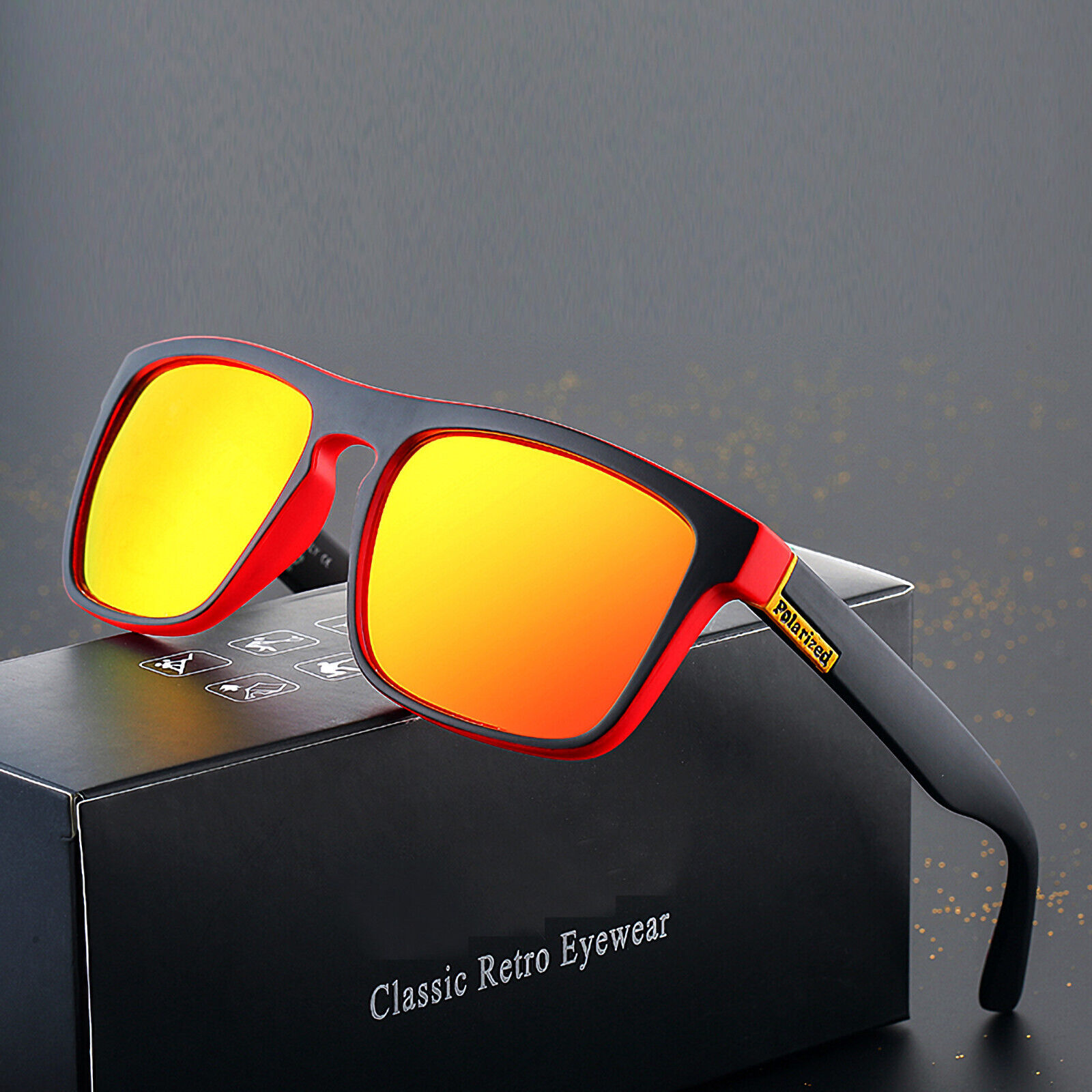 Stylische Sonnenbrille Polarized Schwarz Rot Gläser verspiegelt 5410 R2