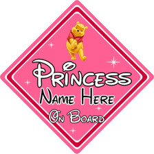 Princess On Board Winnie Car Sign ~ Pink - Personalised