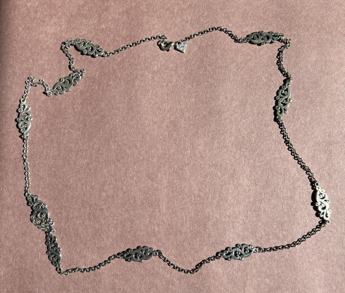 Cookie Lee Silver Tone Scroll Station Necklace 36… - image 6