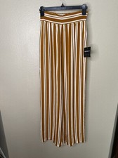 NWT Forever 21 Brown Pants small striped wide leg pull on elastic polyester