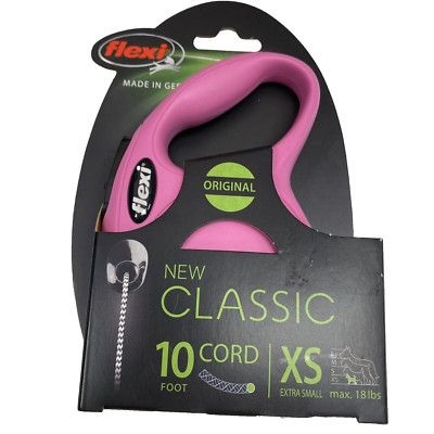 Flexi New Classic Cord Leash 10' ft Pink for Extra Small Dogs 18lbs max