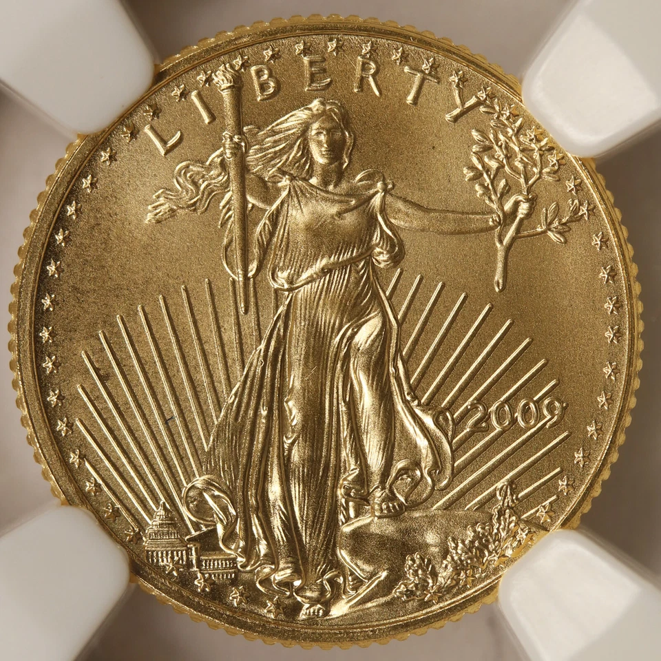 2009 $5 Gold 1/10 oz American Eagle NGC MS69 Early Releases - Image 3 of 4