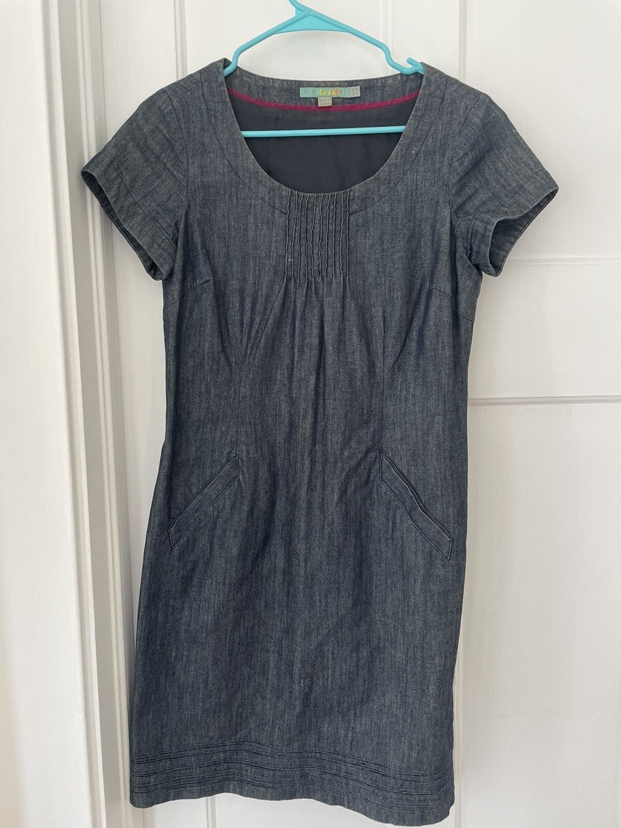 Boden Denim Dress Womens 6R Blue Short Cuff Sleeves Pockets
