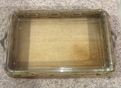 Vtg Basket 1978 Wicker & Wood Pyrex Server Handles 15x10+Glass 233 Serving Dish