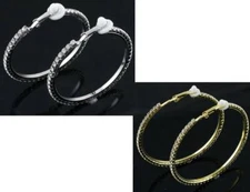 1 Pair Clip-On Rhinestone Hoop Earrings Silvertone or Goldtone Small to 2XL