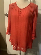 🌸I.N. Studio Petite Ladies Rust Lace 3/4 Sleeve Blouse Top Size PL 🌸