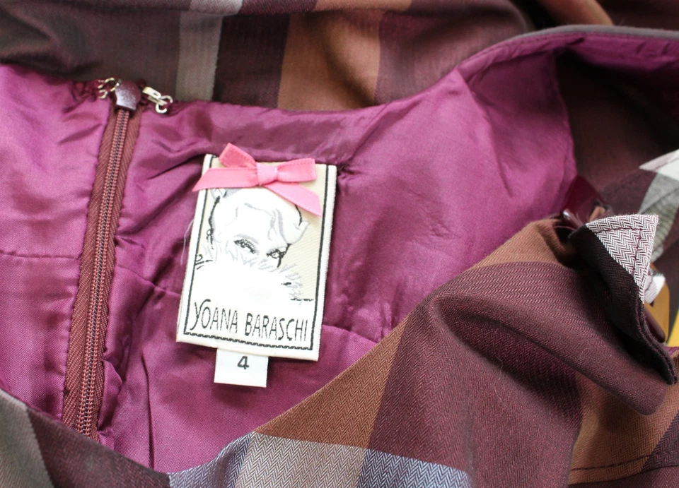 Vestido Vaina Yoana Baraschi Anthropologie Borgoña Hebilla a Cuadros Acento Talla 4 Foto 3 de 4