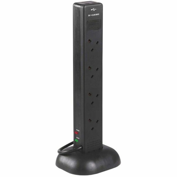 VonHaus 3500036 8 Socket 2 USB Tower Extension Lead with Indicator