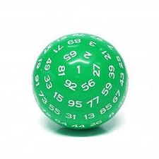 "Green" Single 100 Sided Polyhedral Dice D100  Solid Green Color 45mm White