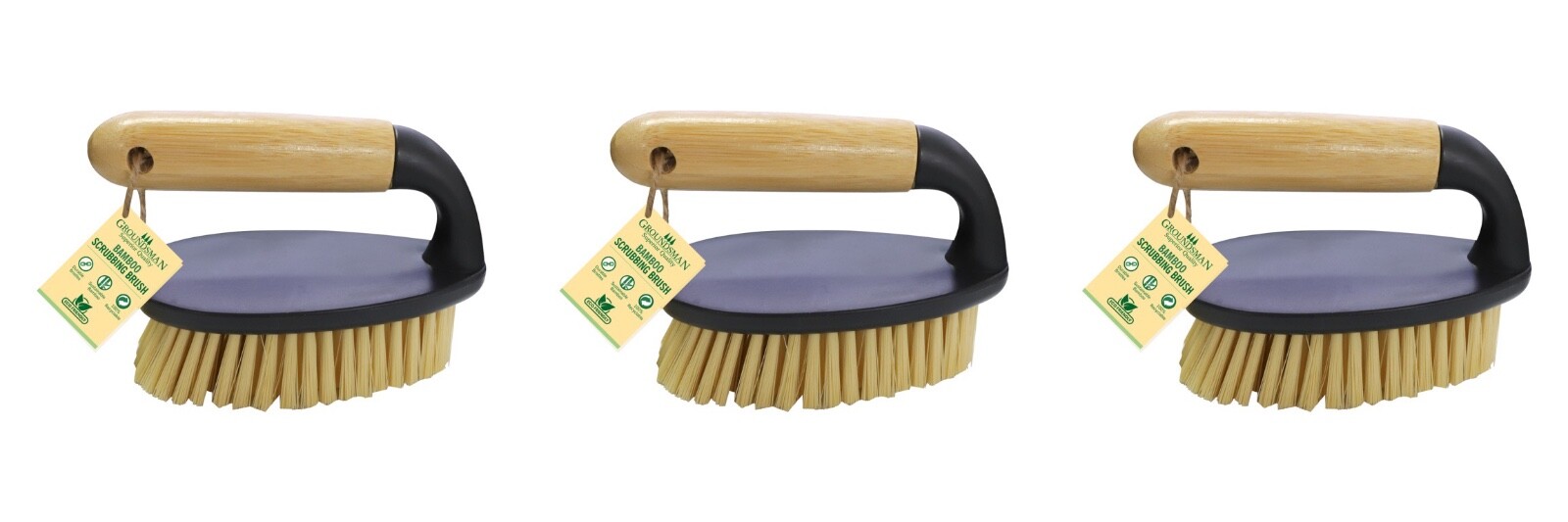 3x Groundsman Bamboo Hand Scrub Brush Bathroom Tiles Floor ECO Recyclable