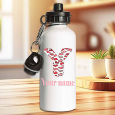 Personalised Hearts Pattern Name Water Bottle Love Sports Kids School Gym Gift
