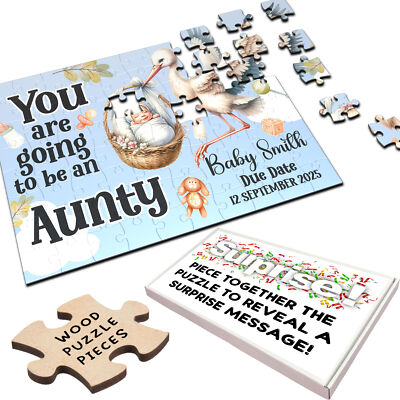 Für Tante Baby Schwangerschaft Ankündigung Geschenk Storch personalisiertes Holzpuzzle