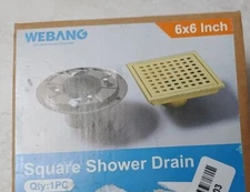 WEBANG Shower Floor Drain with Flange Square 6 Inch Quadrato Pattern Grate Remov