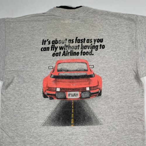 Vintage 90s Porsche It'll Fly Car Promo T-Shirt Mens Large Double Sleeve Collar