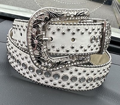 Men's Or Women's Western White Strap Crystal Studded Rhinestone