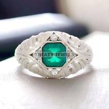 Emerald Octagon Cut Gemstone With 14K Solid White Gold Ring For Men's 556