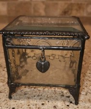 Vintage J Devlin Art/Colored Glass Trinket Box Keepsake Textured Light Amber Hue