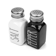 Heartland Home Farmhouse Ceramic Salt and Pepper Shakers Set (Black & White)