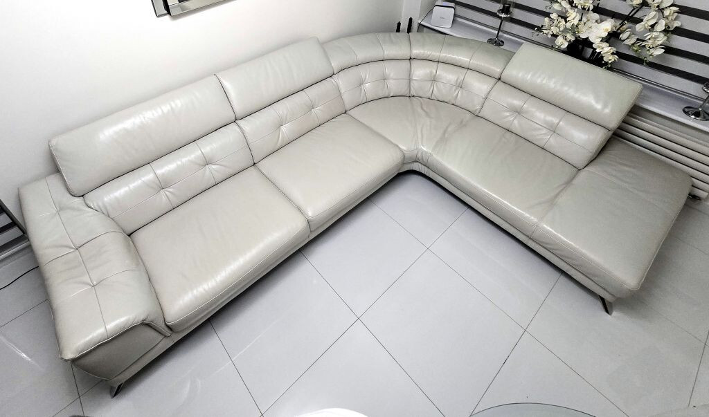 Sofology Vittorio 3 Seater Light Grey Leather Corner Sofa eBay